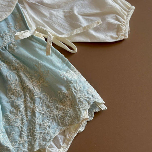 Sky Blue Princess Set – Bodysuit, Dress & Matching Bonnet