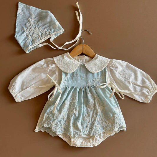 Sky Blue Princess Set – Bodysuit, Dress & Matching Bonnet