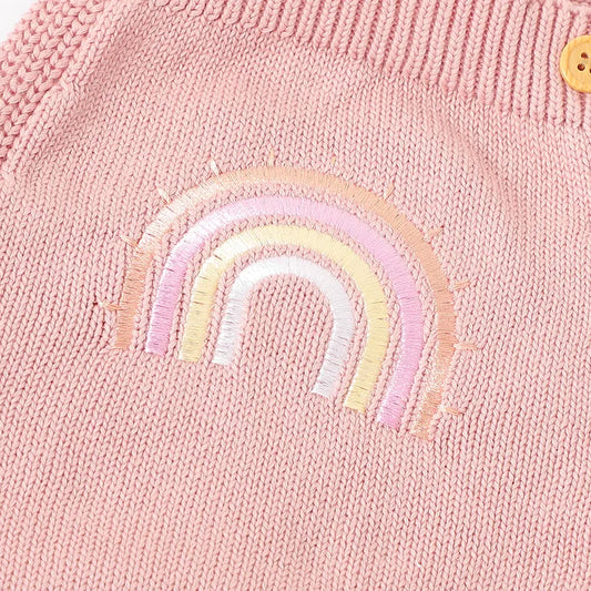 Vintage-Inspired Rainbow Knit Romper