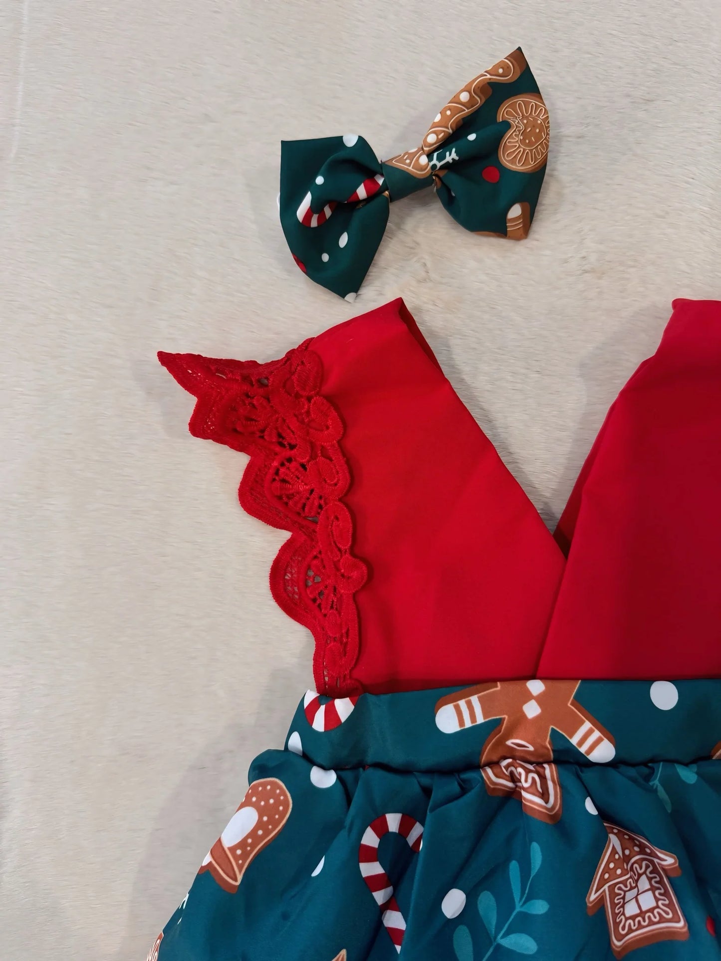 Christmas Gingerbread Dress with Matching Bow 🎄🍪✨