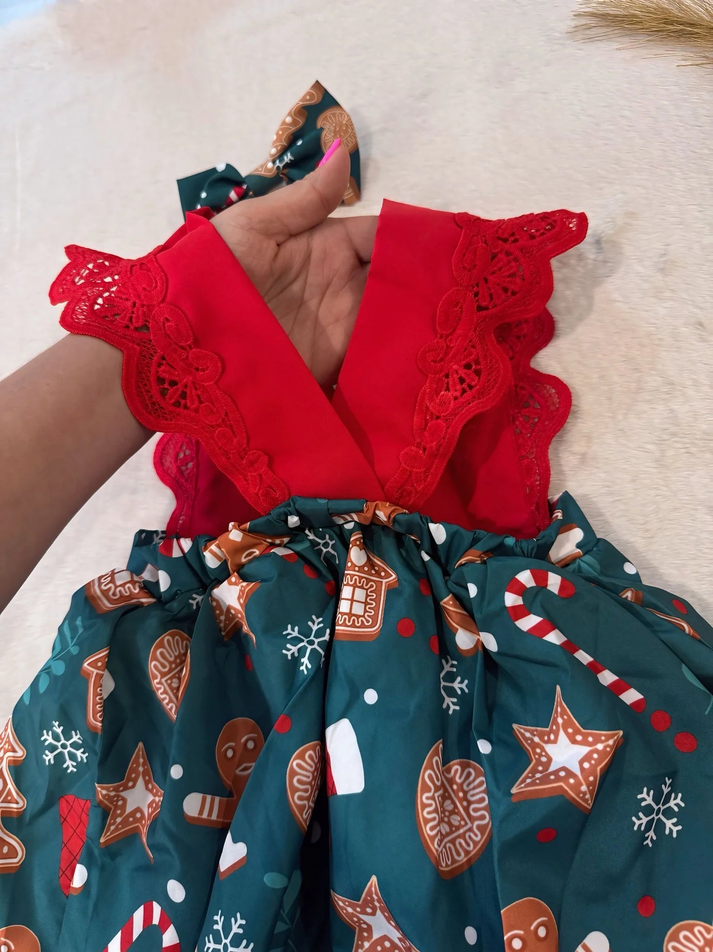 Christmas Gingerbread Dress with Matching Bow 🎄🍪✨