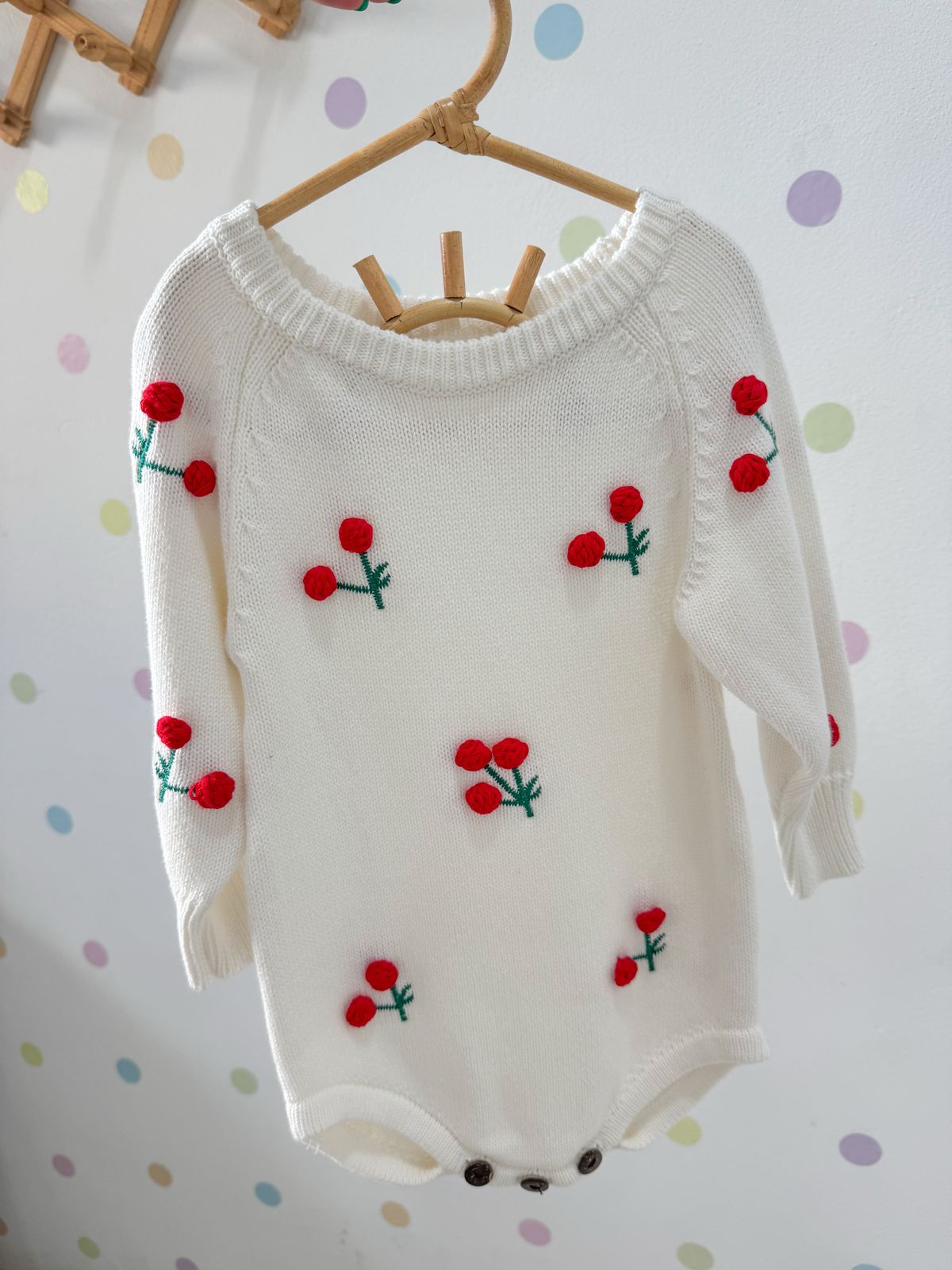 Cherry Knit Romper – Soft & Sweet
