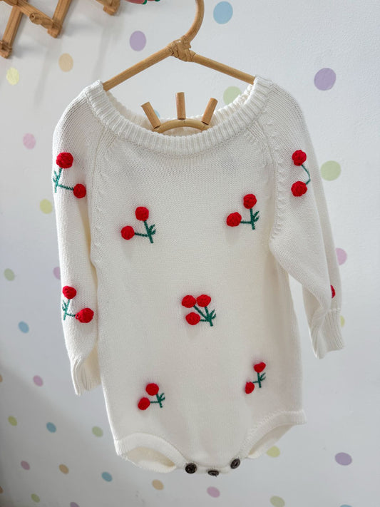 Cherry Knit Romper – Soft & Sweet