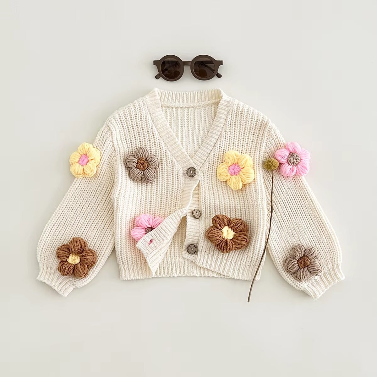 Cute Handmade Knitted Cardigan for Baby Girls with Buttons