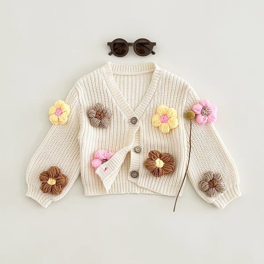 Cute Handmade Knitted Cardigan for Baby Girls with Buttons