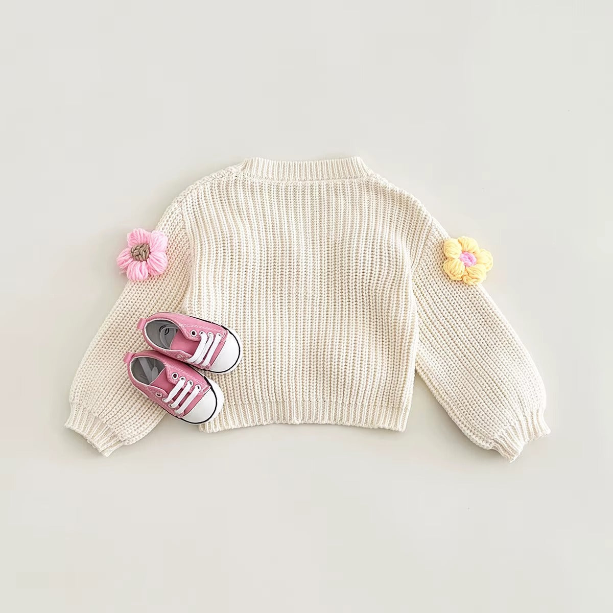 Cute Handmade Knitted Cardigan for Baby Girls with Buttons
