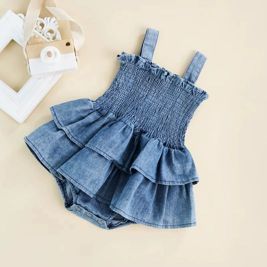 Denim Ruffle Romper – Soft & Sweet Baby Outfit