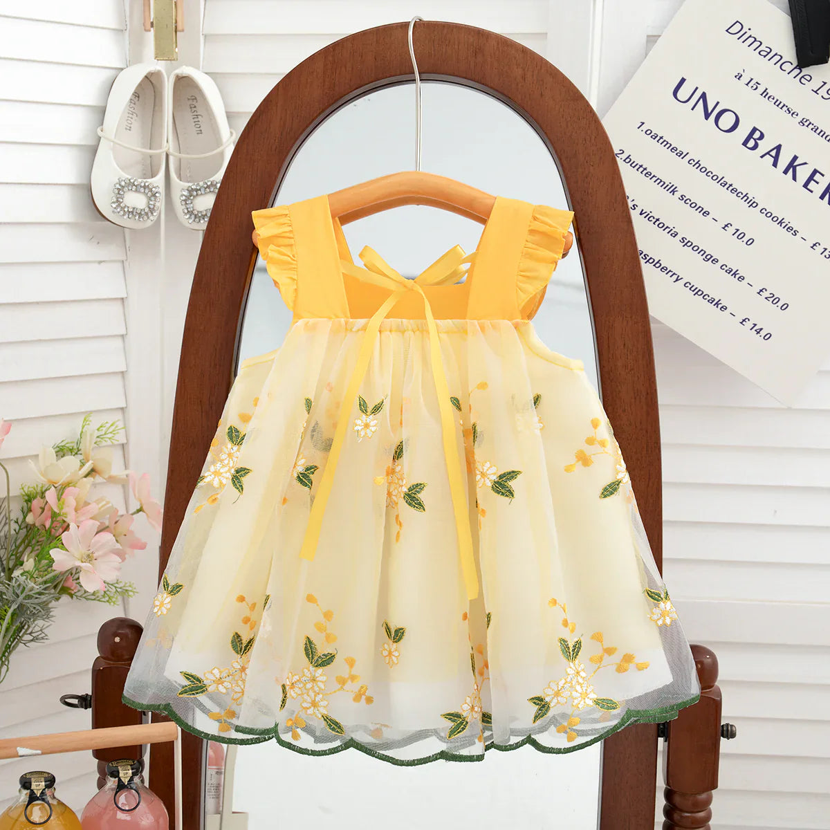 Sunshine Yellow Floral Baby Dress – Ruffle Straps