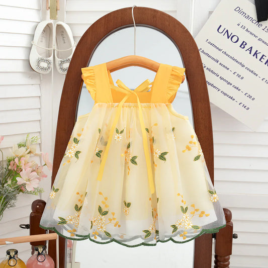 Sunshine Yellow Floral Baby Dress – Ruffle Straps