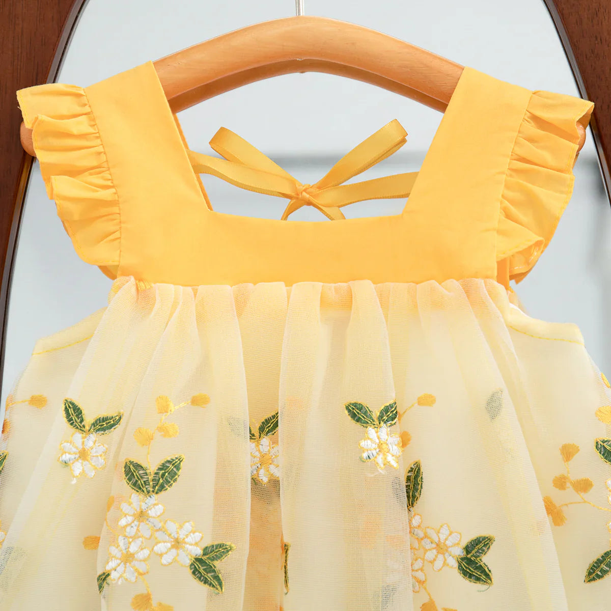 Sunshine Yellow Floral Baby Dress – Ruffle Straps
