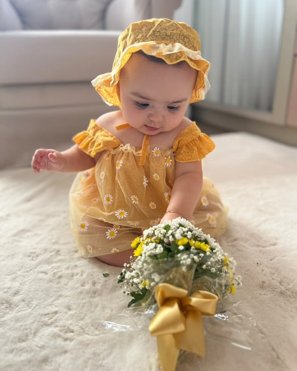 Daisy Tulle Romper with Hat